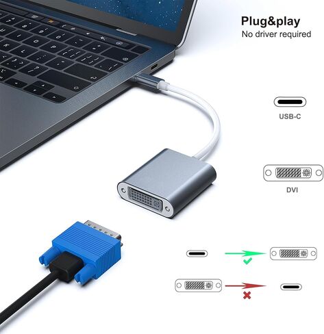 محول USB C إلى DVI، محول من النوع C إلى DVI [متوافق مع Thunderbolt 3/4] مع iPhone 15 Pro/Max، MacBook Pro/Air 2023، iPad Pro، iMac، S23، XPS 17، Surface Book 3 والمزيد - رمادي in Saudi Arabia