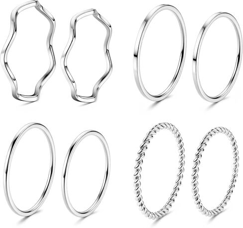 LOYALLOOK 8-14Pcs 1mm Stainless Steel Women's Plain Band Knuckle Stacking Midi Rings Comfort Fit Silver/Gold/Rose Tone in Kuwait