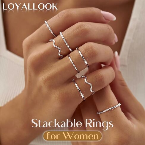 LOYALLOOK 8-14Pcs 1mm Stainless Steel Women's Plain Band Knuckle Stacking Midi Rings Comfort Fit Silver/Gold/Rose Tone in Kuwait
