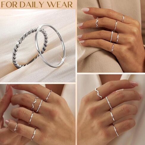 LOYALLOOK 8-14Pcs 1mm Stainless Steel Women's Plain Band Knuckle Stacking Midi Rings Comfort Fit Silver/Gold/Rose Tone in Kuwait
