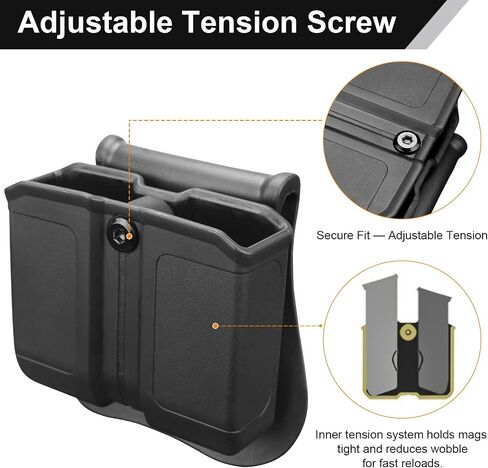 Double Magazine Pouch for 9mm/.40 Dual Stack, MOLLE or Silicone Paddle Mount, Adjustable Cant, Fits Glock, Sig, Springfield, Taurus & Similar Models in Saudi Arabia