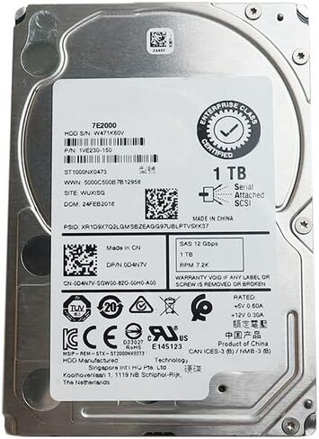 Hard Disk Drive D4N7V 0D4N7V CN-0D4N7V Compatible Replacement Spare Part for Dell Seagate Exos 7E2000 ST1000NX0473 1TB 2.5 inch 7200RPM 128MB Cache SAS 12.0Gb/s Internal HDD (Renewed) in Saudi Arabia
