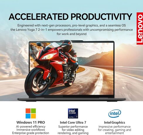 Lenovo 2025 Yoga 7 2 في 1 كمبيوتر محمول يعمل باللمس، 16 بوصة FHD + 360 شاشة لمس قابلة للطي قابلة للتحويل، Intel 12-Core Ultra 7، Windows 11 Pro | إضاءة خلفية 10 مفاتيح | FP | 16 جيجابايت DDR5 RAM 1 تيرابايت SSD + 512 جيجابايت PSSD in Kuwait
