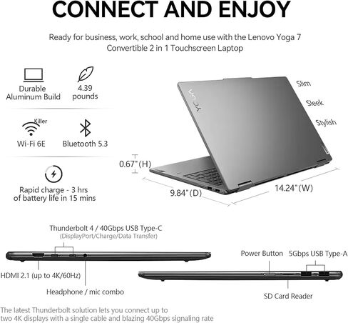 Lenovo 2025 Yoga 7 2 في 1 كمبيوتر محمول يعمل باللمس، 16 بوصة FHD + 360 شاشة لمس قابلة للطي قابلة للتحويل، Intel 12-Core Ultra 7، Windows 11 Pro | إضاءة خلفية 10 مفاتيح | FP | 16 جيجابايت DDR5 RAM 1 تيرابايت SSD + 512 جيجابايت PSSD in Kuwait