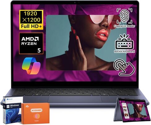 كمبيوتر محمول Dell Inspiron 14 2 في 1 يعمل باللمس، شاشة 14 بوصة FHD+، AMD Ryzen 5 8640HS(Beat i9)، عمر بطارية طويل، لوحة مفاتيح بإضاءة خلفية، قارئ بصمات الأصابع، مفتاح Copilot، 32 جيجابايت DDR5، 1 تيرابايت SSD، Windows 11 Pro in Saudi Arabia