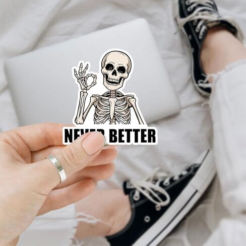 (3pcs) Never Better Skeleton Sticker, Skeleton Laptop Stickers, Funny Dead Inside Sticker, Sarcastic Sticker - Vinyl Stickers 3'' for Laptop Water Bottle Phone Car Window Helmet (Light Skeleton) in Saudi Arabia