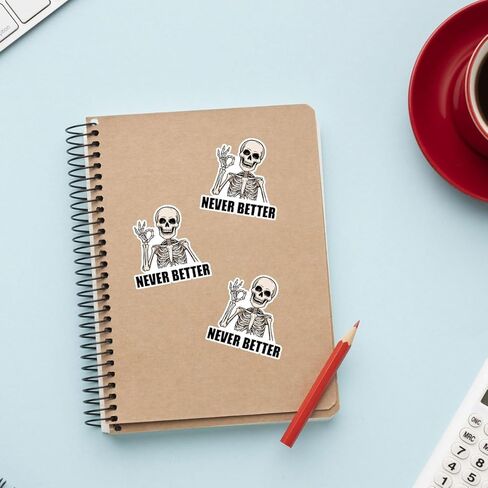 (3pcs) Never Better Skeleton Sticker, Skeleton Laptop Stickers, Funny Dead Inside Sticker, Sarcastic Sticker - Vinyl Stickers 3'' for Laptop Water Bottle Phone Car Window Helmet (Light Skeleton) in Saudi Arabia