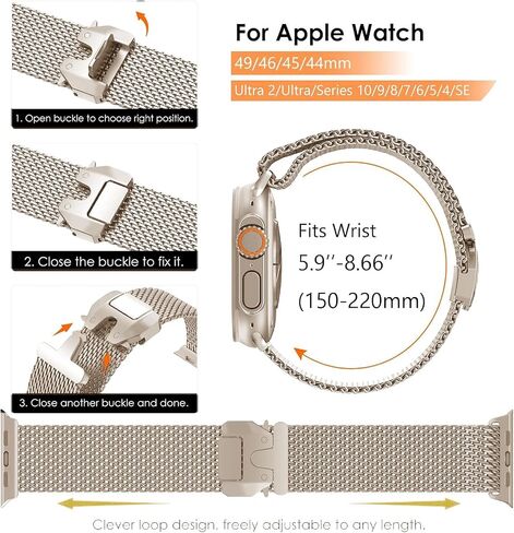 حلقة شبكية من Mycvlleon Milanese لساعة Apple Watch Band للرجال Apple Watch Ultra 3/2/1 44 مم 45 مم 46 مم 49 مم للنساء، مشبك من الفولاذ المقاوم للصدأ على شكل مظلة لساعة iWatch Ultra 2 Series 11 10 9 8 7 6 SE 5 4 3 in Saudi Arabia