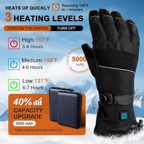Heated Gloves for Men Women - 5V 5000mAh 3 Heating Levels Waterproof Touchscreen Rechargeable Heating Gloves Heated Gloves for Motorcycling, Hunting, Skiing in Saudi Arabia