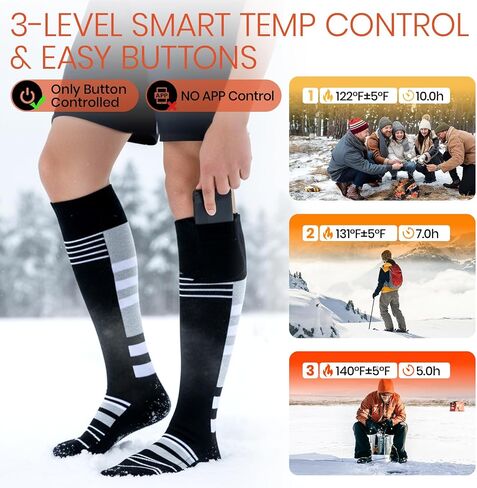 8000mAh*2 Heated Socks, Up to 10-Hour Battery Runtime Rechargeable Electric Socks | Cold Weather Foot Warmer Socks for Men Women | Outdoor Hunting Skiing Camping Hiking, Non-APP Control in Kuwait