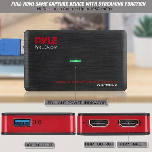 بطاقة التقاط فيديو Pyle HDMI، التقاط فيديو USB 3.0 HDMI مع صوت، تسجيل عالي الدقة 1080p 60FPS، تصميم التوصيل والتشغيل للبث، تسجيل الألعاب، البث المباشر، متوافق مع أجهزة الكمبيوتر الشخصية وأجهزة Mac in Saudi Arabia