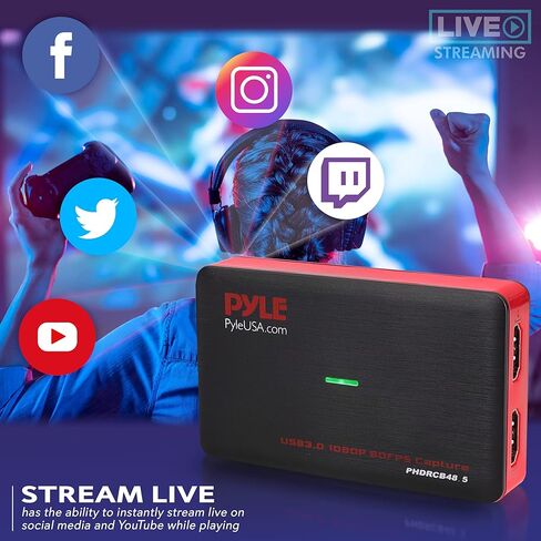 بطاقة التقاط فيديو Pyle HDMI، التقاط فيديو USB 3.0 HDMI مع صوت، تسجيل عالي الدقة 1080p 60FPS، تصميم التوصيل والتشغيل للبث، تسجيل الألعاب، البث المباشر، متوافق مع أجهزة الكمبيوتر الشخصية وأجهزة Mac in Saudi Arabia