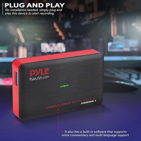 بطاقة التقاط فيديو Pyle HDMI، التقاط فيديو USB 3.0 HDMI مع صوت، تسجيل عالي الدقة 1080p 60FPS، تصميم التوصيل والتشغيل للبث، تسجيل الألعاب، البث المباشر، متوافق مع أجهزة الكمبيوتر الشخصية وأجهزة Mac in Saudi Arabia