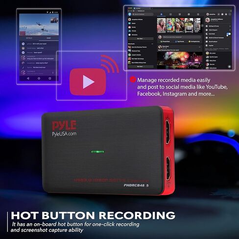 بطاقة التقاط فيديو Pyle HDMI، التقاط فيديو USB 3.0 HDMI مع صوت، تسجيل عالي الدقة 1080p 60FPS، تصميم التوصيل والتشغيل للبث، تسجيل الألعاب، البث المباشر، متوافق مع أجهزة الكمبيوتر الشخصية وأجهزة Mac in Saudi Arabia