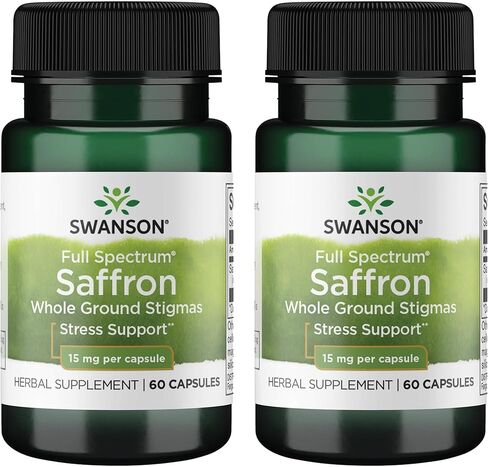 Swanson Full Spectrum Saffron (Whole Ground Stigmas)-Herbal Supplement Promoting Natural Mood Support & Stress Management - Organic Spanish Saffron Supplement-(60 Veggie Capsules, 15mg Each) in Saudi Arabia