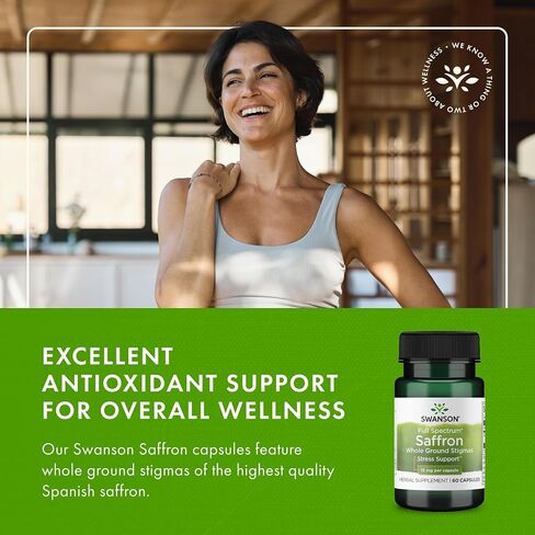 Swanson Full Spectrum Saffron (Whole Ground Stigmas)-Herbal Supplement Promoting Natural Mood Support & Stress Management - Organic Spanish Saffron Supplement-(60 Veggie Capsules, 15mg Each) in Saudi Arabia