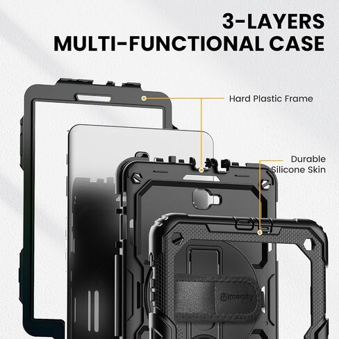Timecity for Samsung Galaxy Tab A 10.1 Case 2019, Only Fit (SM-T510/ SM-T515/ SM-T517), Drop Proof with Hand Strap Stand Screen Protector Pencil Holder for Galaxy Tab A 10.1 Case - Black in Saudi Arabia