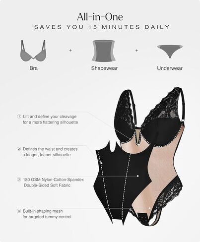 Popilush Lace Body Suits Women Deep V Neck Tummy Control Thong Shapewear Bodysuit Going Out Corset Tops in Saudi Arabia