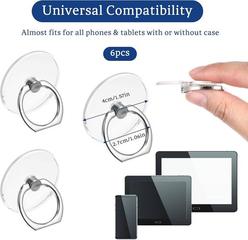 6 قطع من حامل مقابض حلقات الهاتف الشفاف، حامل حلقة يدور 360 درجة لجراب الهاتف الخلوي وملحقات حافظة الهاتف اللوحي (فضي + أسود + ذهبي وردي) in Kuwait