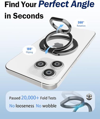قبضة هاتف لـ MagSafe، حامل حلقة هاتف مغناطيسي يدور 360 درجة و180 درجة مع مسند، حامل هاتف رقيق مزدوج الحلقة لسلسلة 17/16/15/14/13/12 - أسود in Kuwait