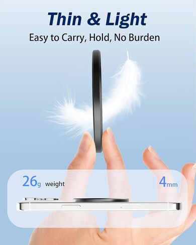 قبضة هاتف لـ MagSafe، حامل حلقة هاتف مغناطيسي يدور 360 درجة و180 درجة مع مسند، حامل هاتف رقيق مزدوج الحلقة لسلسلة 17/16/15/14/13/12 - أسود in Kuwait