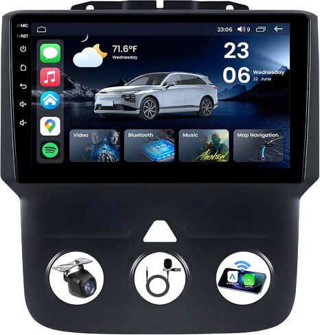 راديو سيارة 8Core 4G RAM لـ Dodge Ram 1500 2500 2013-2018: ترقية جودة الصوت العالية ستيريو السيارة 2K HD IPS شاشة لمس لاسلكية Carplay Android Auto GPS 5G WiFi Bluetooth كاميرا احتياطية FM AM EQ HiFi in Kuwait