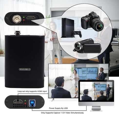 بطاقة التقاط فيديو احترافية HDMI SDI إلى USB3.0، أسود، USB 3.0 360 ميجابايت/ثانية مدخل HDMI BNC، ملتقط فيديو عالي الدقة للبث المباشر والتسجيل، 1080 بكسل 60 إطارًا في الثانية UVC YUVC422 PnP in Saudi Arabia