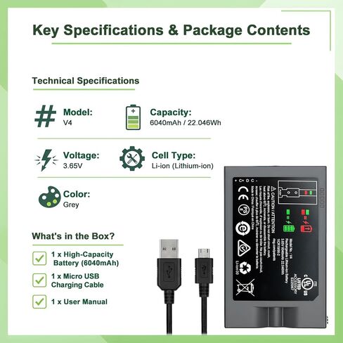 1 Pack 6040mAh V4 Battery Replacement for Ring-Doorbell Camera 2/3/3+/3plus/4, Spotlight Cam & Stick Up Cam(2nd & 3rd Gen),Peephole Cam, for Indoor/Outdoor Use 3.65V in Saudi Arabia
