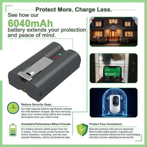 1 Pack 6040mAh V4 Battery Replacement for Ring-Doorbell Camera 2/3/3+/3plus/4, Spotlight Cam & Stick Up Cam(2nd & 3rd Gen),Peephole Cam, for Indoor/Outdoor Use 3.65V in Saudi Arabia
