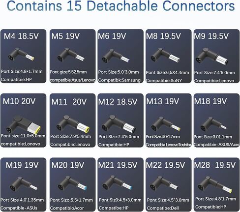 QFA 90W محول تيار متردد عالمي لشاحن الكمبيوتر المحمول متوافق مع Lenovo HP Dell Acer Asus Samsung IBM Sony Fujitsu Gateway Notebook Ultrabook Chromebook سلك إمداد الطاقة مع 15 نصيحة in Kuwait