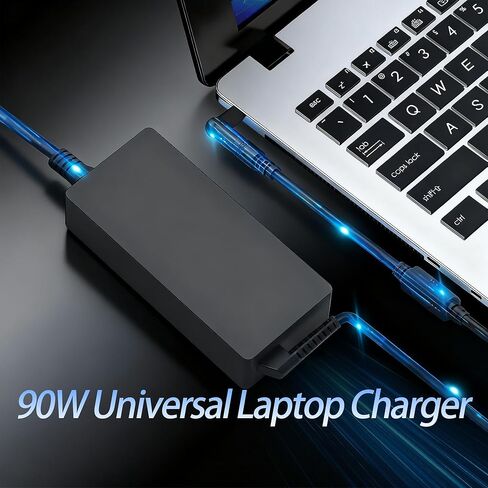 QFA 90W محول تيار متردد عالمي لشاحن الكمبيوتر المحمول متوافق مع Lenovo HP Dell Acer Asus Samsung IBM Sony Fujitsu Gateway Notebook Ultrabook Chromebook سلك إمداد الطاقة مع 15 نصيحة in Kuwait