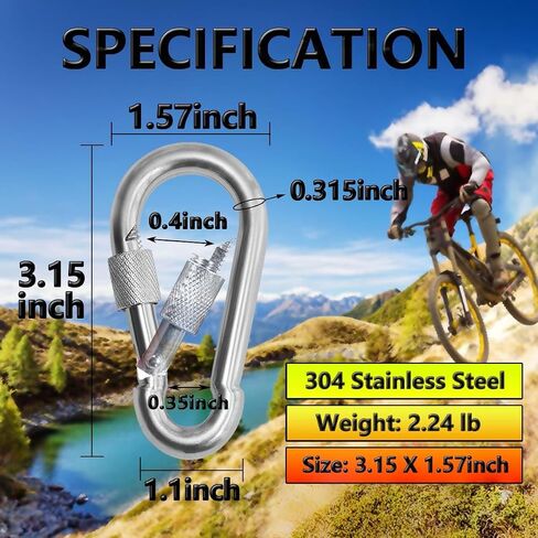 Stainless Steel Carabiner Clip with Screw Lock, Heavy-Duty Carabiner for Camping, Hiking, Keychain, 1 Pack in Saudi Arabia