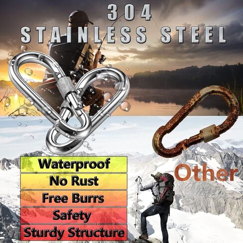 Stainless Steel Carabiner Clip with Screw Lock, Heavy-Duty Carabiner for Camping, Hiking, Keychain, 1 Pack in Saudi Arabia
