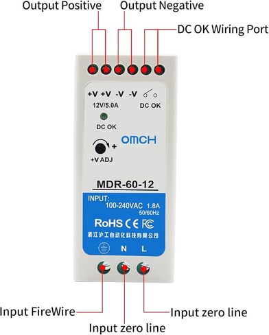 MDR-60-12 مصدر طاقة DIN-Rail، 12 فولت تيار مستمر، 60 وات، 5 أمبير عالي الكفاءة والموثوقية (MDR-60-12) in Kuwait