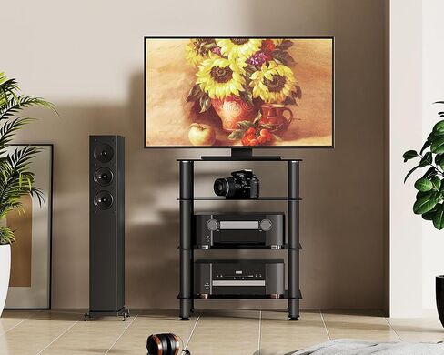 FITUEYES 4-Tier Media Stand Audio/Video Component Cabinet with Glass Shelf for/Apple TV/Xbox One/PS4 AS406001GB in Kuwait