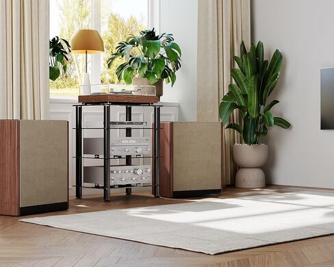 FITUEYES 4-Tier Media Stand Audio/Video Component Cabinet with Glass Shelf for/Apple TV/Xbox One/PS4 AS406001GB in Kuwait