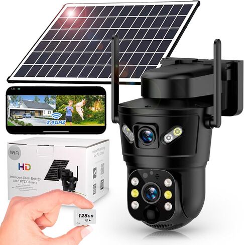 كاميرا أمان تعمل بالطاقة الشمسية في الهواء الطلق WiFi-6MP HD، رؤية ليلية ملونة، تكبير 10X، كشف الحركة بالذكاء الاصطناعي، صوت ثنائي الاتجاه، مقاوم للماء IP66، تخزين 64 جيجابايت SD/Cloud، لوحة شمسية 7.5 وات (4 عبوات) in Kuwait
