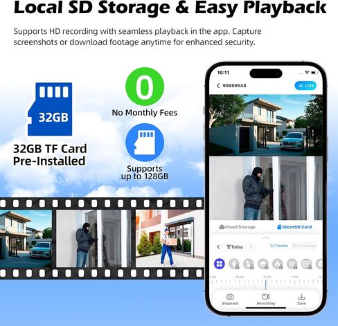 كاميرا أمان تعمل بالطاقة الشمسية في الهواء الطلق WiFi-6MP HD، رؤية ليلية ملونة، تكبير 10X، كشف الحركة بالذكاء الاصطناعي، صوت ثنائي الاتجاه، مقاوم للماء IP66، تخزين 64 جيجابايت SD/Cloud، لوحة شمسية 7.5 وات (4 عبوات) in Kuwait
