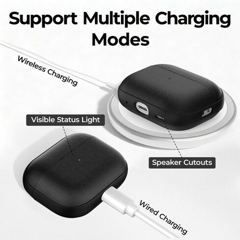 حافظة JIELIELE لجهاز AirPods Pro 3، غطاء جلدي متوافق مع Airpods Pro الجيل الثالث (2025)، حافظة واقية كاملة من السقوط مع حبل، تدعم الشحن اللاسلكي، مصباح أمامي LED مرئي باللون الأسود in Kuwait