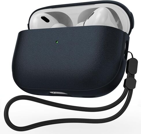 حافظة JIELIELE لجهاز AirPods Pro 3، غطاء جلدي متوافق مع Airpods Pro الجيل الثالث (2025)، حافظة واقية كاملة من السقوط مع حبل، تدعم الشحن اللاسلكي، مصباح أمامي LED مرئي باللون الأسود in Kuwait
