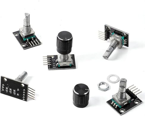 5 PCS KY-040 Rotary Encoder Module, 360 Degree Rotary Encoder 15 x 16.5 mm with Knobs Cap Brick Sensor Modules for Electric Fan Light Control etc, Black in Saudi Arabia