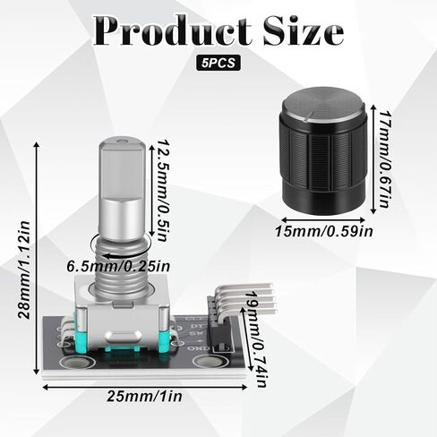 5 PCS KY-040 Rotary Encoder Module, 360 Degree Rotary Encoder 15 x 16.5 mm with Knobs Cap Brick Sensor Modules for Electric Fan Light Control etc, Black in Saudi Arabia