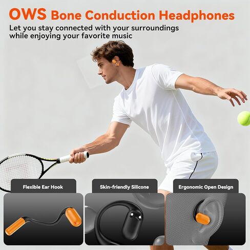 Bone Conduction Headphone Wireless Bluetooth 5.4, 0.8g Sleep Earbuds with HD Mic/Touch Control/Clear Calls, Open Ear Headphones with Earhook for Cycling Yoga Workouts(Black) in Kuwait