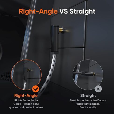 3.5mm Audio Cable(3FT/0.9M), 90 Degree Right Angle 4-Conductor TRRS 3.5mm Stereo Aux Cable with Microphone for Car Headphones,Speaker, Tablets, Laptops, Phones in Saudi Arabia