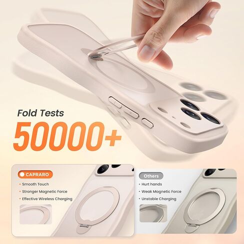 حافظة CAPRARO لهاتف iPhone 17 Pro Max مع حامل مغناطيسي يدور 360 درجة للنساء، [متوافقة مع MagSafe] [حماية كاملة للكاميرا] حافظة غير لامعة شفافة مموجة لهاتف iPhone 17 Pro Max، ذهبي وردي in Kuwait