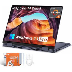 Dell Inspiron 14 2 in 1 Laptops, AMD R5 8640HS, 14" Full HD Touch Screen, 32 GB DDR5, 1 TB SSD, Radeon Graphics, Fingerprint Reader, Windows 11 Pro, Wi-Fi 6 Copilot-AI, 2 in 1 Laptop, w/Accessories in Kuwait