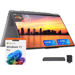 لينوفو يوجا 7 2 في 1 16 بوصة WUXGA كمبيوتر محمول بشاشة لمس، AMD Ryzen 7 8840HS، 16 جيجابايت LPDDR5X، تخزين 2.5 تيرابايت (2 تيرابايت SSD + 512 جيجابايت مجموعة محطة إرساء)، لوحة مفاتيح بإضاءة خلفية، بصمة الإصبع، كاميرا ويب، ويندوز 11 برو، رمادي أرتيك in Kuwait