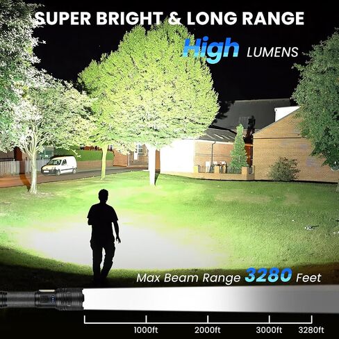 مصابيح LED قابلة لإعادة الشحن من THY TRY، مصابيح يدوية عالية السطوع 90000LM مع 7 أوضاع، ضوء فلاش محمول عالي الطاقة للمنزل والتخييم والمشي لمسافات طويلة والعمل الليلي (عبوتان) in Kuwait