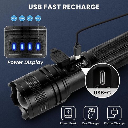 مصابيح LED قابلة لإعادة الشحن من THY TRY، مصابيح يدوية عالية السطوع 90000LM مع 7 أوضاع، ضوء فلاش محمول عالي الطاقة للمنزل والتخييم والمشي لمسافات طويلة والعمل الليلي (عبوتان) in Kuwait