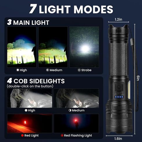 مصابيح LED قابلة لإعادة الشحن من THY TRY، مصابيح يدوية عالية السطوع 90000LM مع 7 أوضاع، ضوء فلاش محمول عالي الطاقة للمنزل والتخييم والمشي لمسافات طويلة والعمل الليلي (عبوتان) in Kuwait